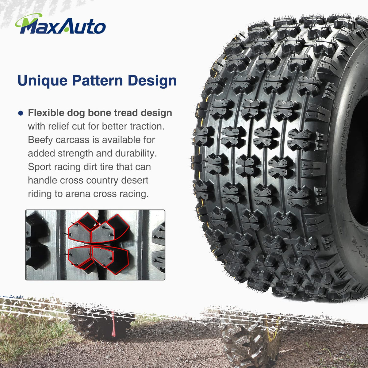 Set of 4 Sport ATV Tires 22x7-10 Front & 20x10-9 Rear 4PR H505