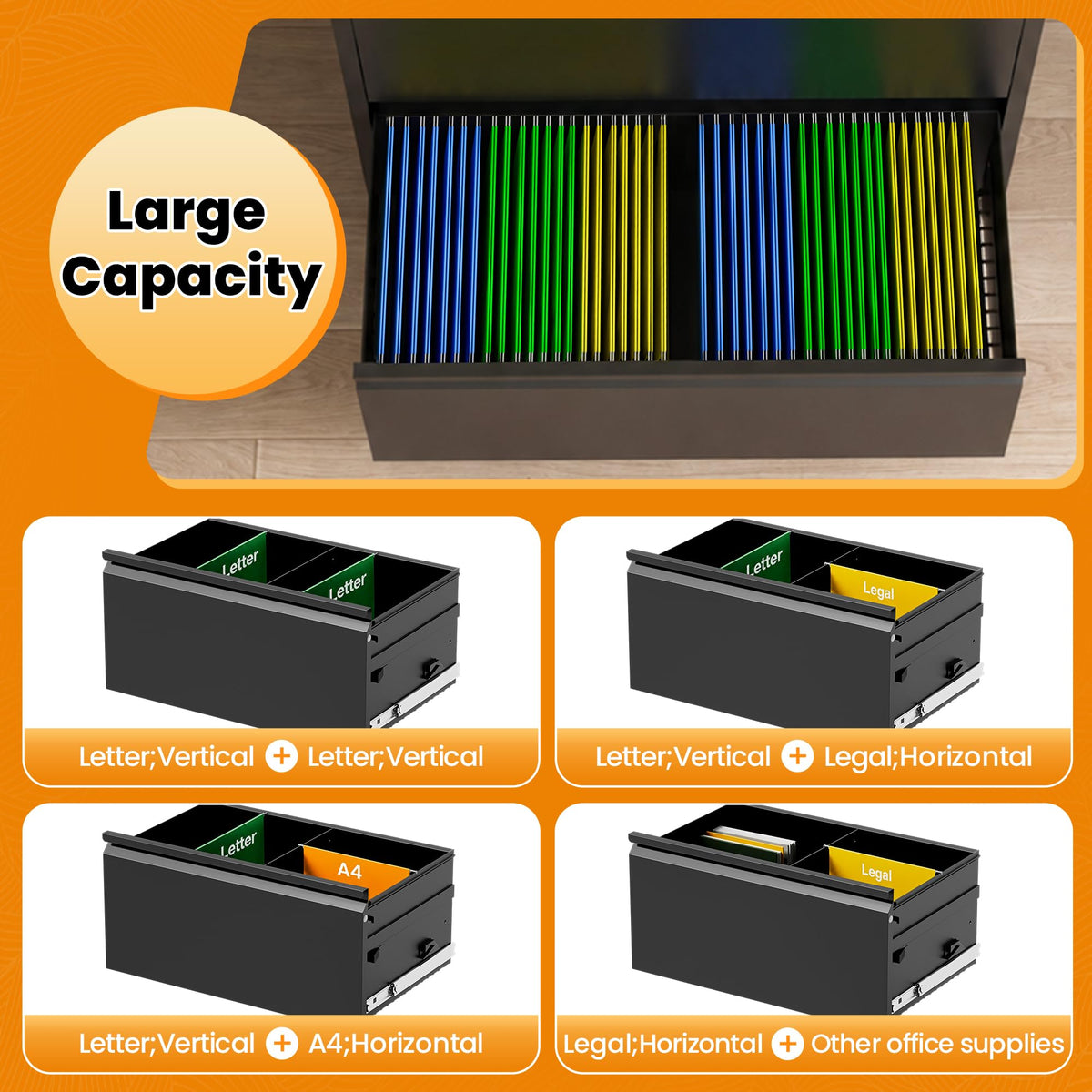 Black 2 Drawer Lateral File Cabinet with Lock K19433