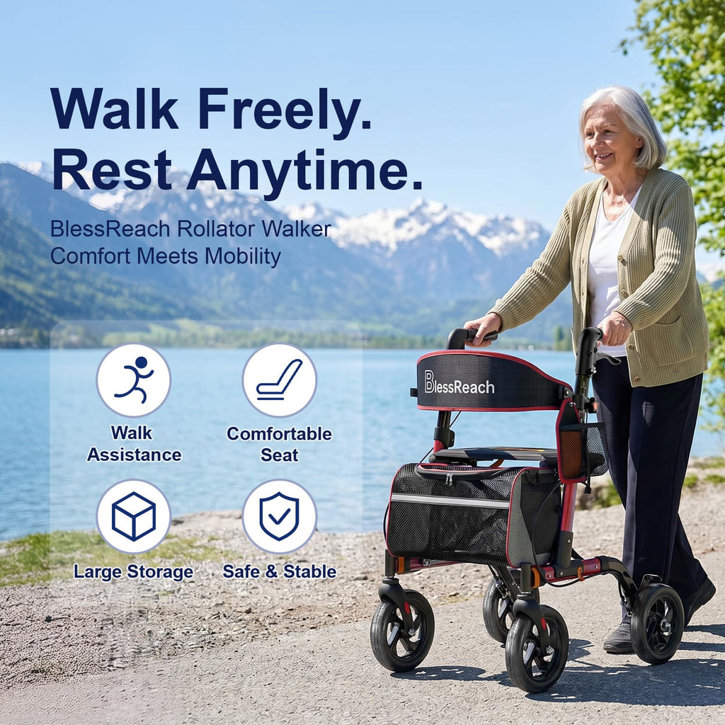Lightweight Red Rollator Walker with Seat A531466