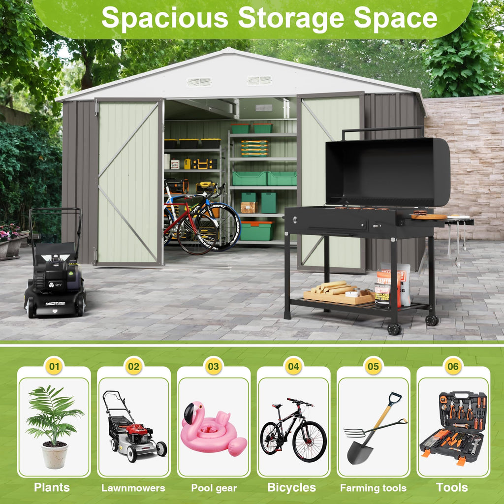 10x10 FT Grey Outdoor Storage Shed Q787