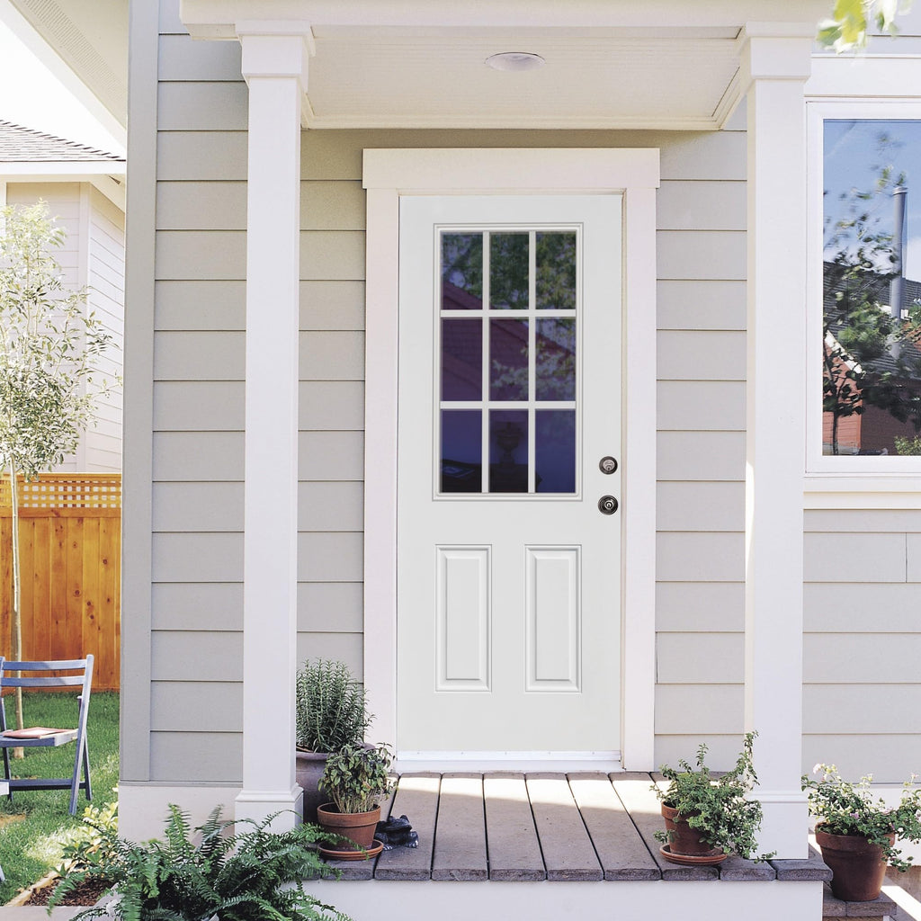 Steel Primed Left Hand In-Swing Prehung Front Door 9 Lite Clear Glass 36" x 80" R389240