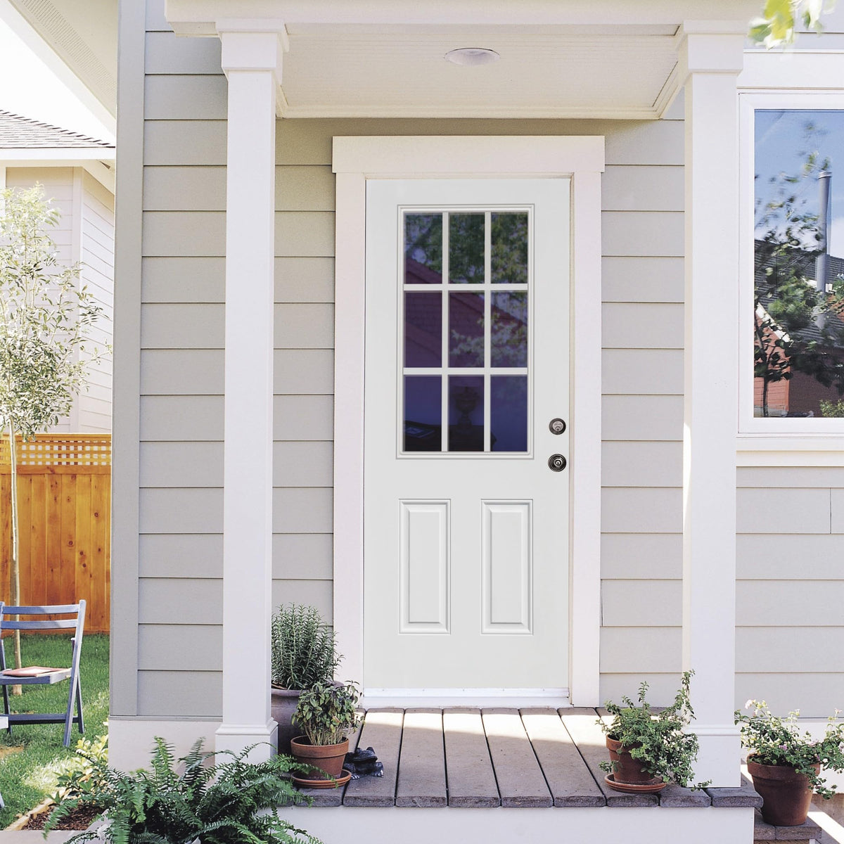 Steel Primed Left Hand In-Swing Prehung Front Door 9 Lite Clear Glass 36" x 80" R389240