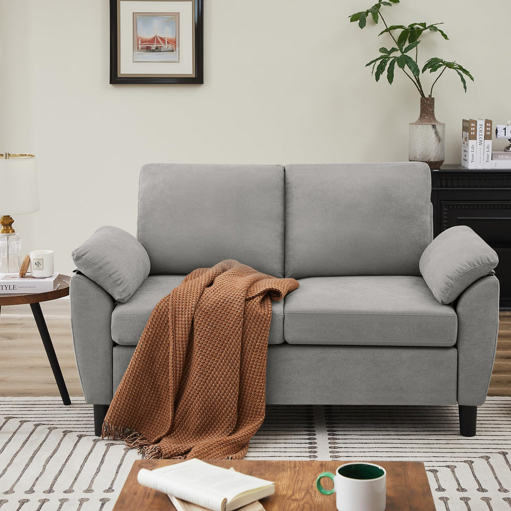 Light Grey Linen Loveseat Sofa with Side Pocket M2179