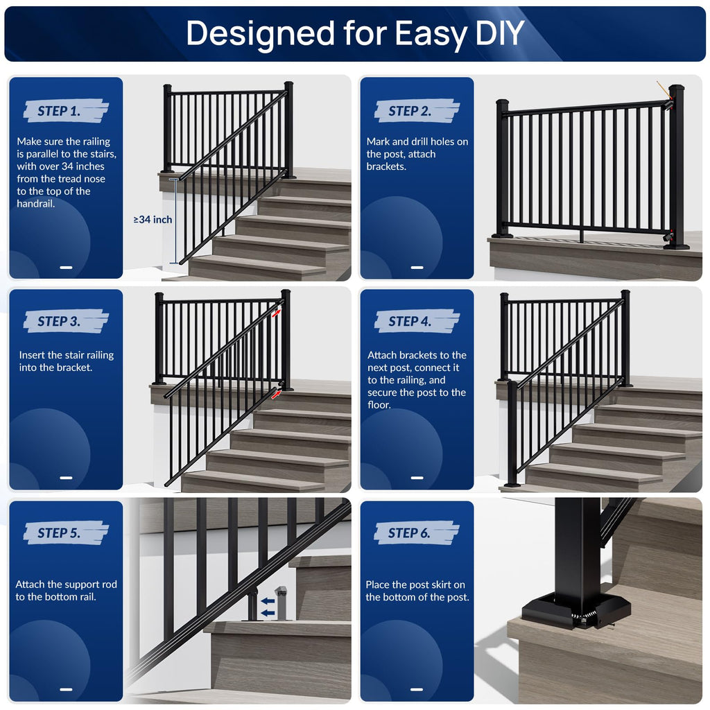 Aluminum Stair Railing Kit, 42 in x 4 ft Black T9391