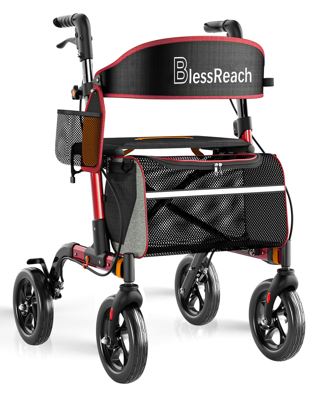 Lightweight Red Rollator Walker with Seat A531466