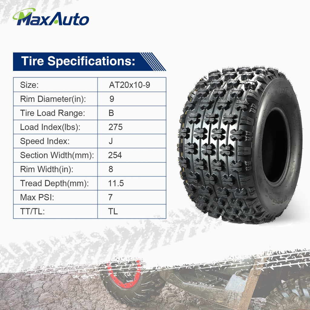 Set of 4 Sport ATV Tires 22x7-10 Front & 20x10-9 Rear 4PR H505