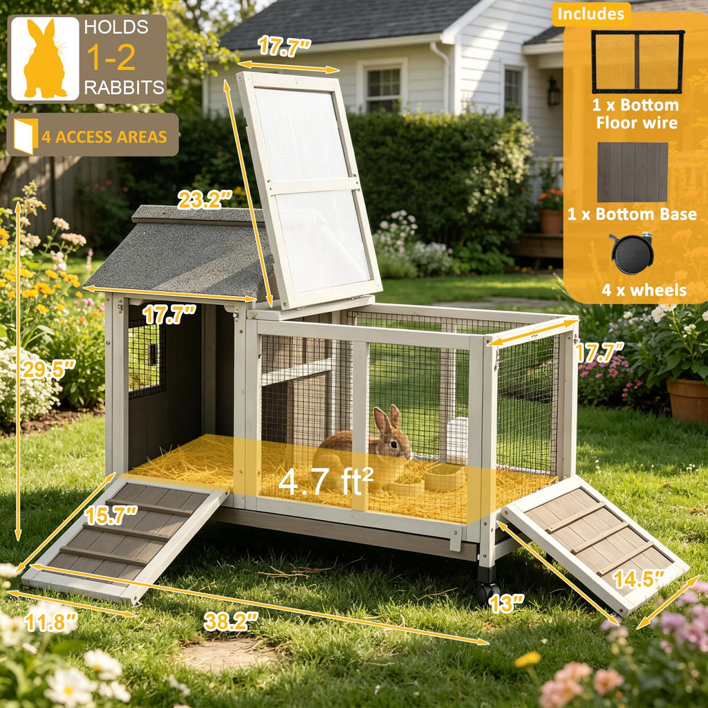 Outdoor Rabbit Hutch 2-Story Bunny Cage with Run B45660