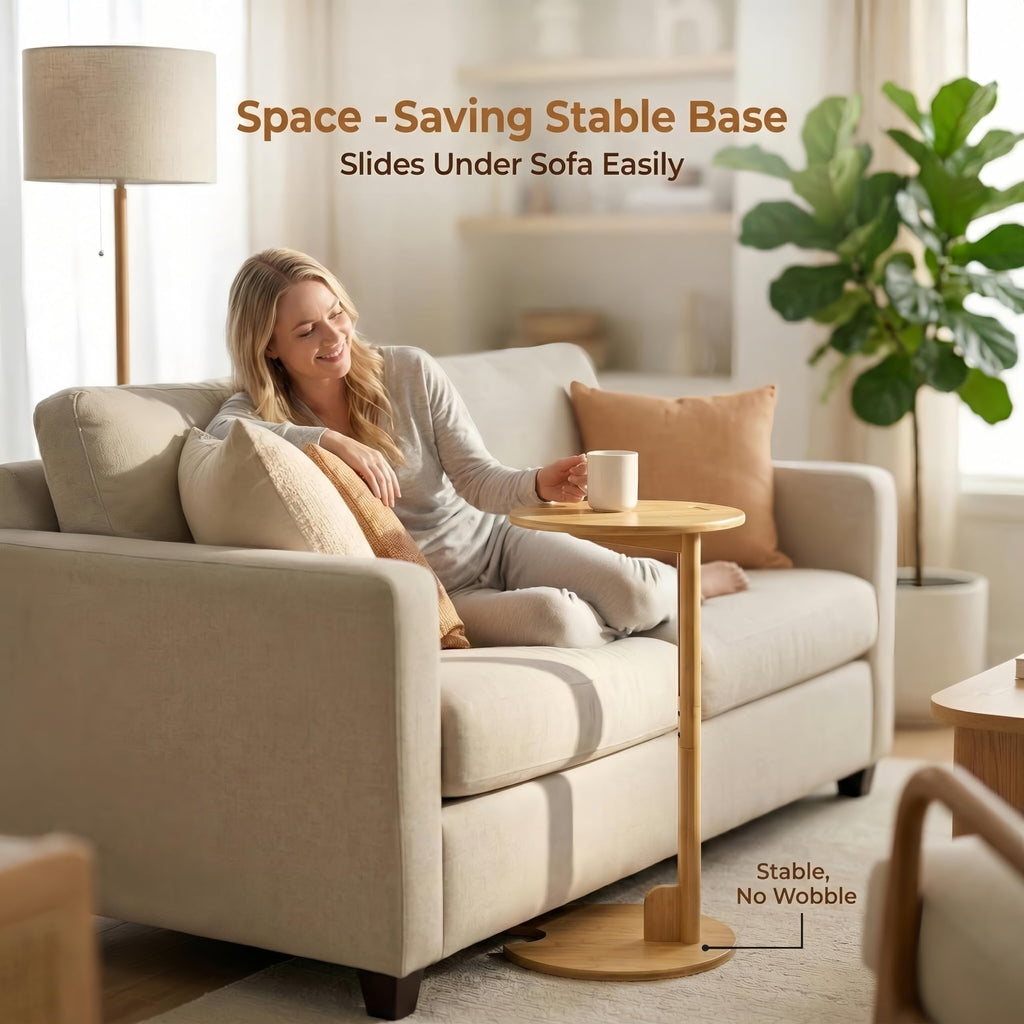 Adjustable Bamboo C Shaped Side Table L42839