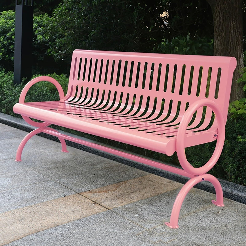 Weatherproof Metal Patio Bench with Backrest & Armrests S30739
