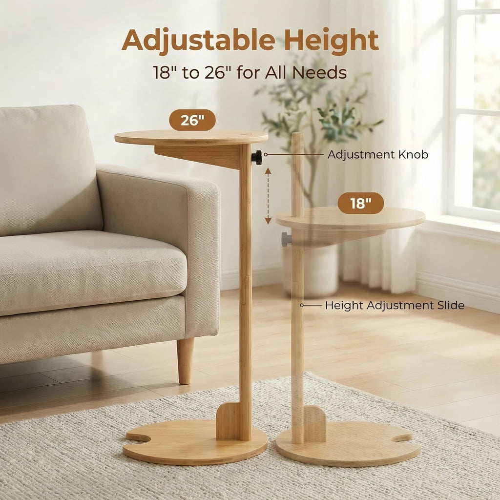 Adjustable Bamboo C Shaped Side Table L42839