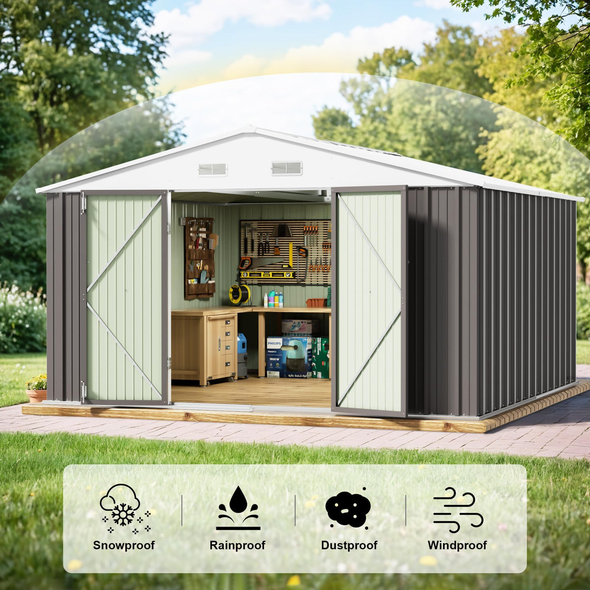10x10 FT Grey Outdoor Storage Shed Q787
