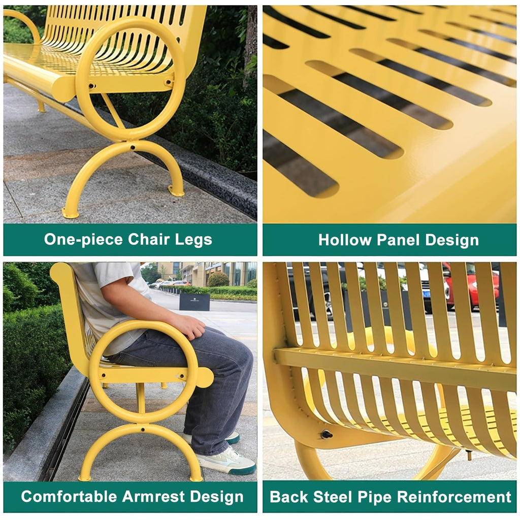 Weatherproof Metal Patio Bench with Backrest & Armrests S30739