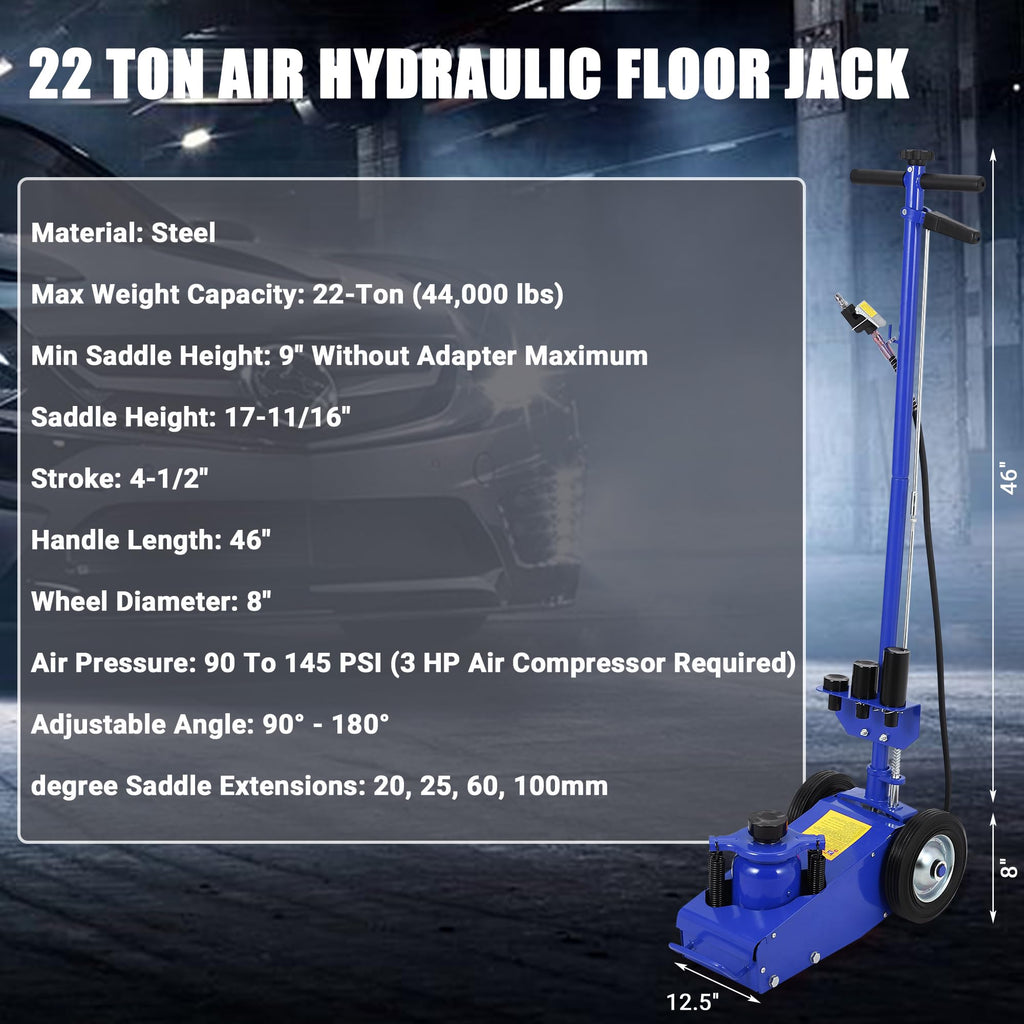 22 Ton Air Hydraulic Floor Jack Low Profile 44,000 Lbs Capacity V54729