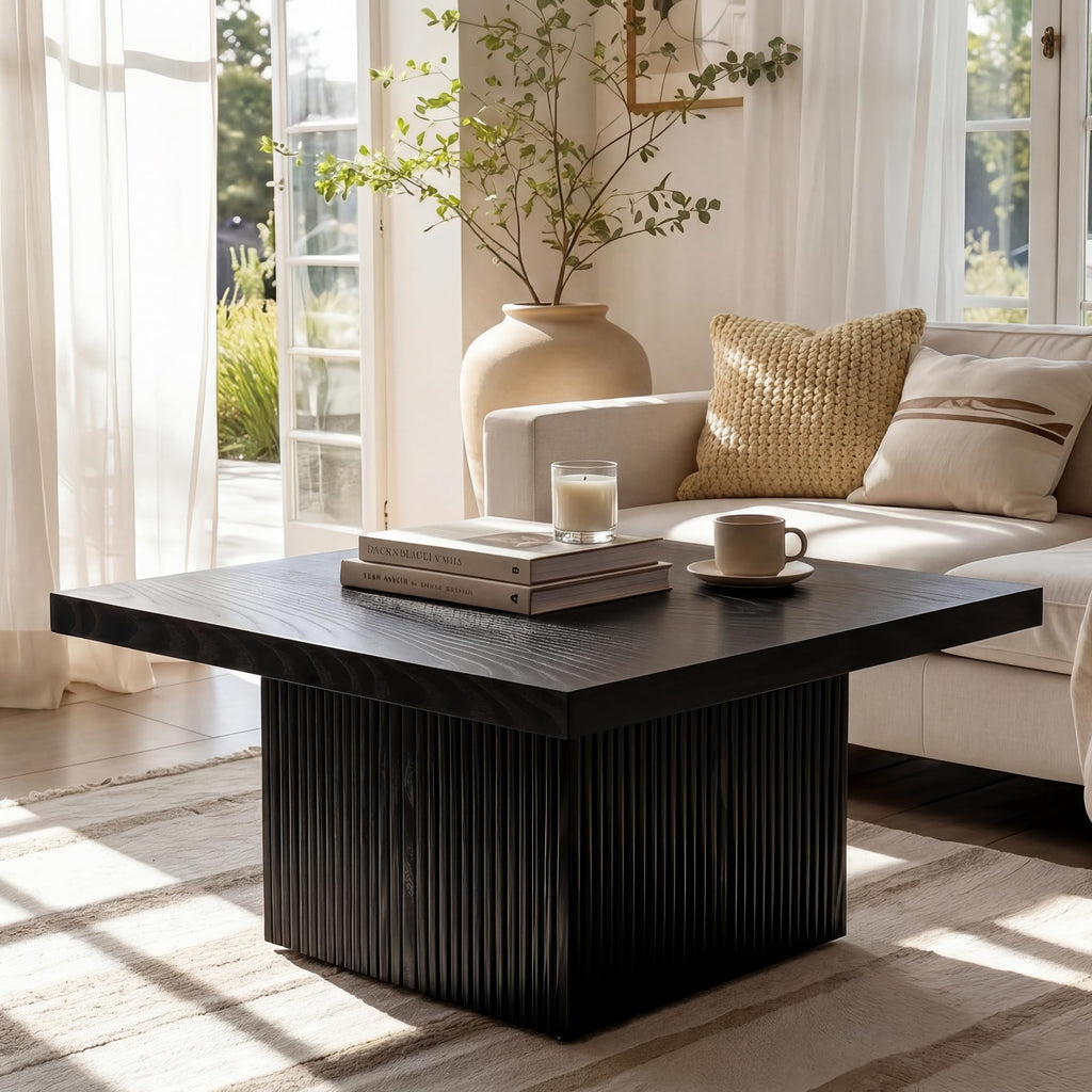 31.5" Square Fluted Wood Coffee Table F309307