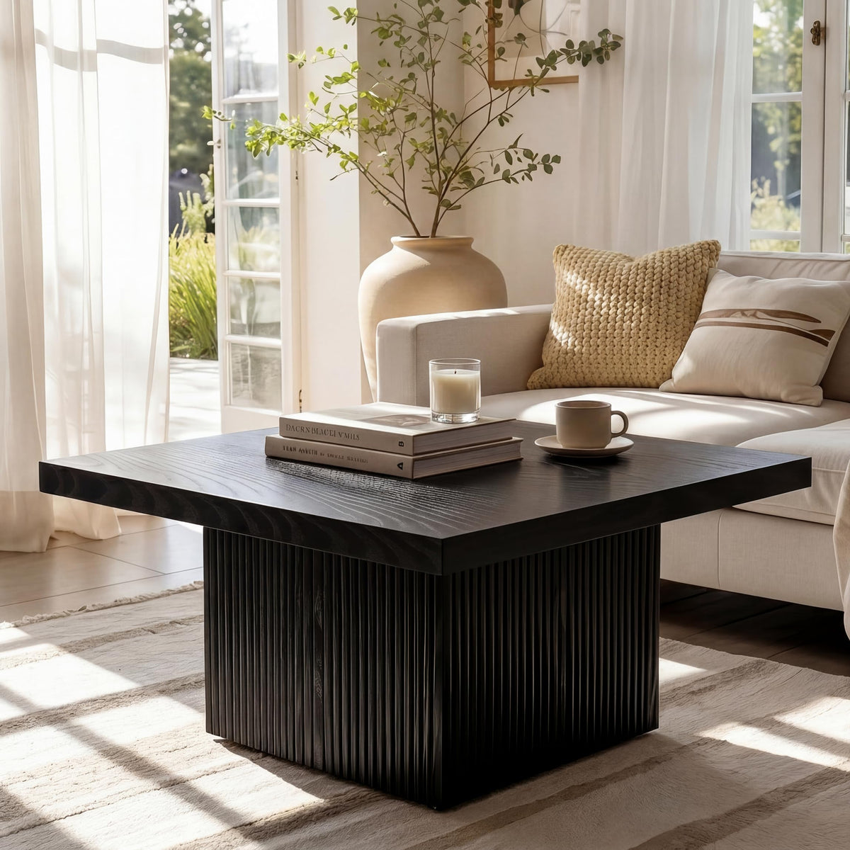 31.5" Square Fluted Wood Coffee Table F309307