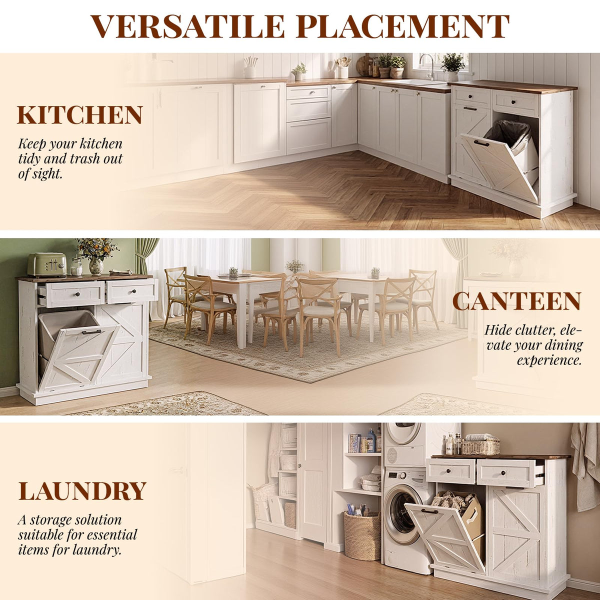 White 20 Gallon Tilt Out Trash Can Cabinet with Drawers P35804