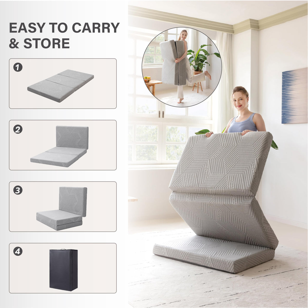 4 Inch Gel Memory Foam Trifold Mattress P338