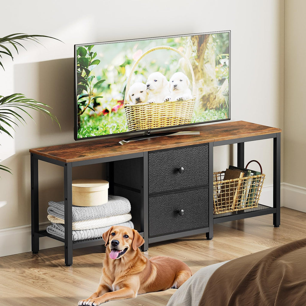 Rustic Brown and Black TV Stand with 2 Fabric Drawer K952068