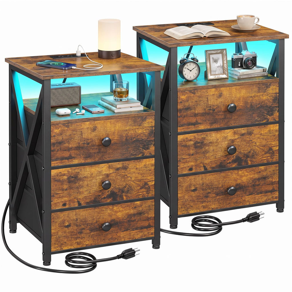 Nightstands Set of 2 with Charging Station X406