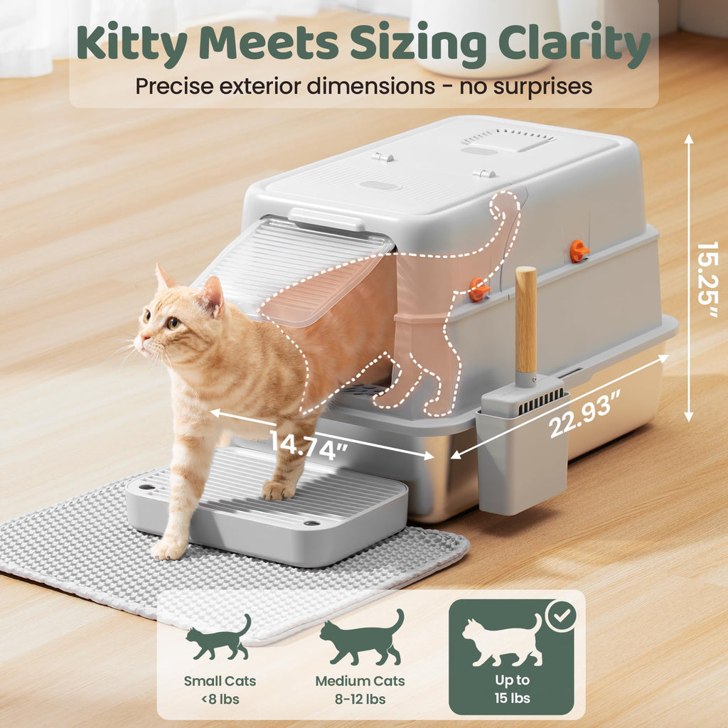 XL Stainless Steel Enclosed Litter Box with Lid W171