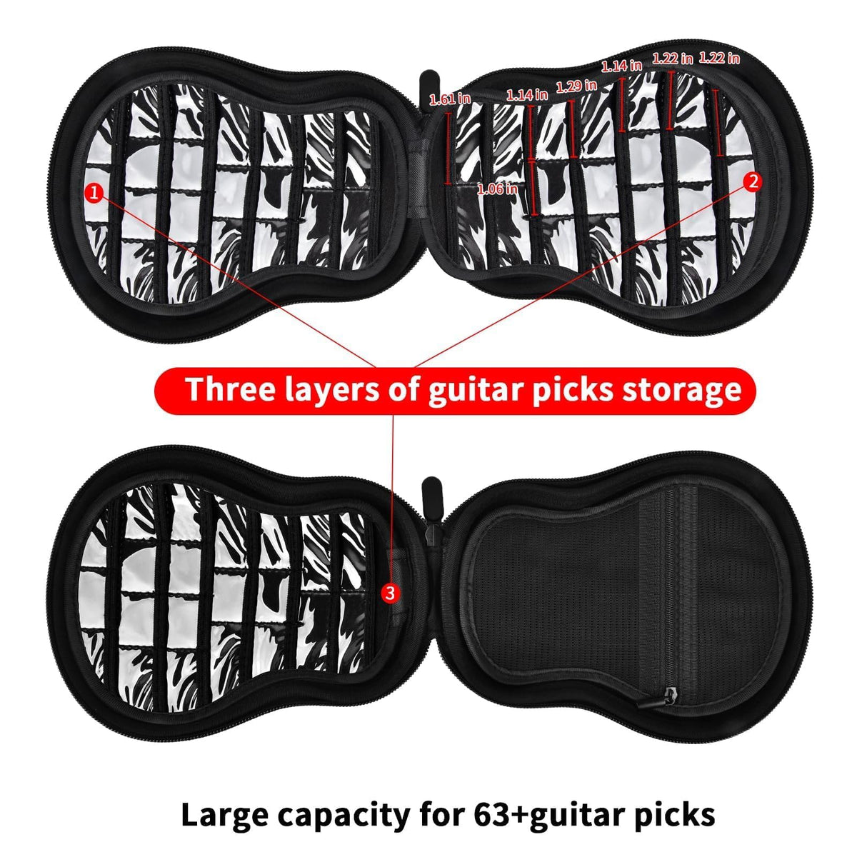 Guitar Pick Holder Case 63+ All Size Plectrums Storage Pouch N46987