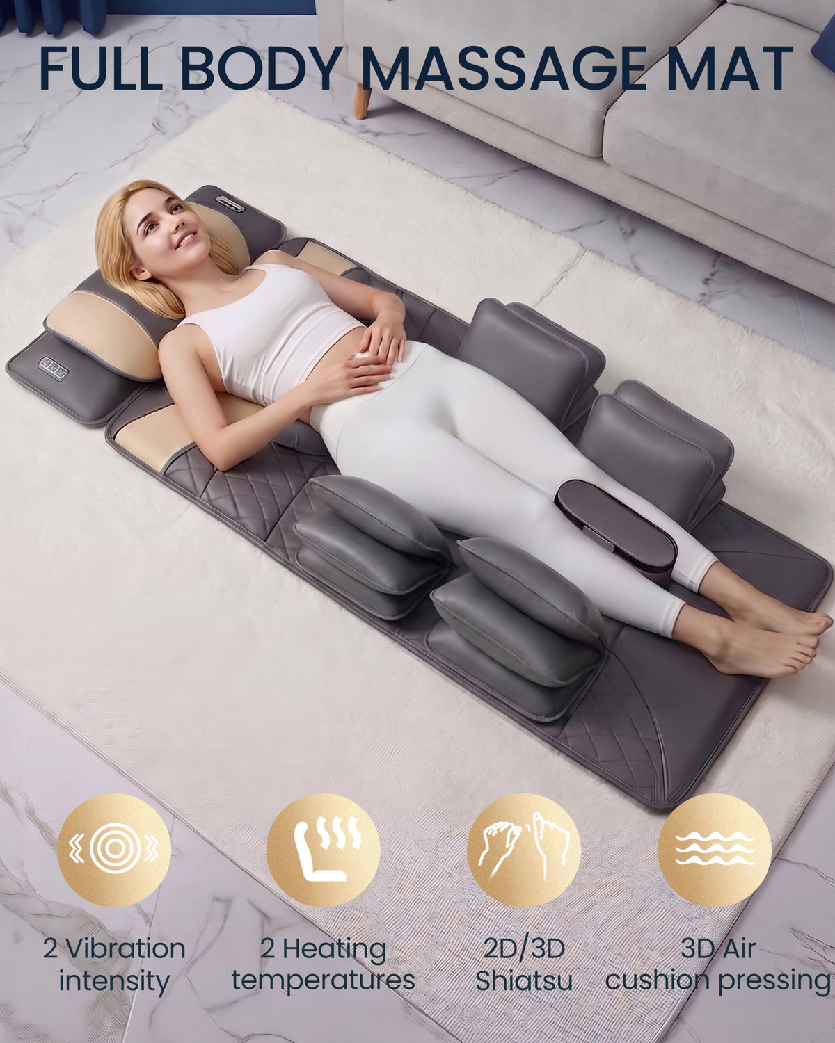 Full Body Massage Mat with Heat, Adjustable Lumbar Traction, Detachable Neck Shiatsu Roller, Airbag Compression, Vibration Massage Pad G2771
