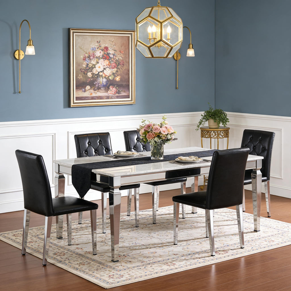 Black Upholstered Dining Chairs Set of 4 with Silver Metal Legs R18931
