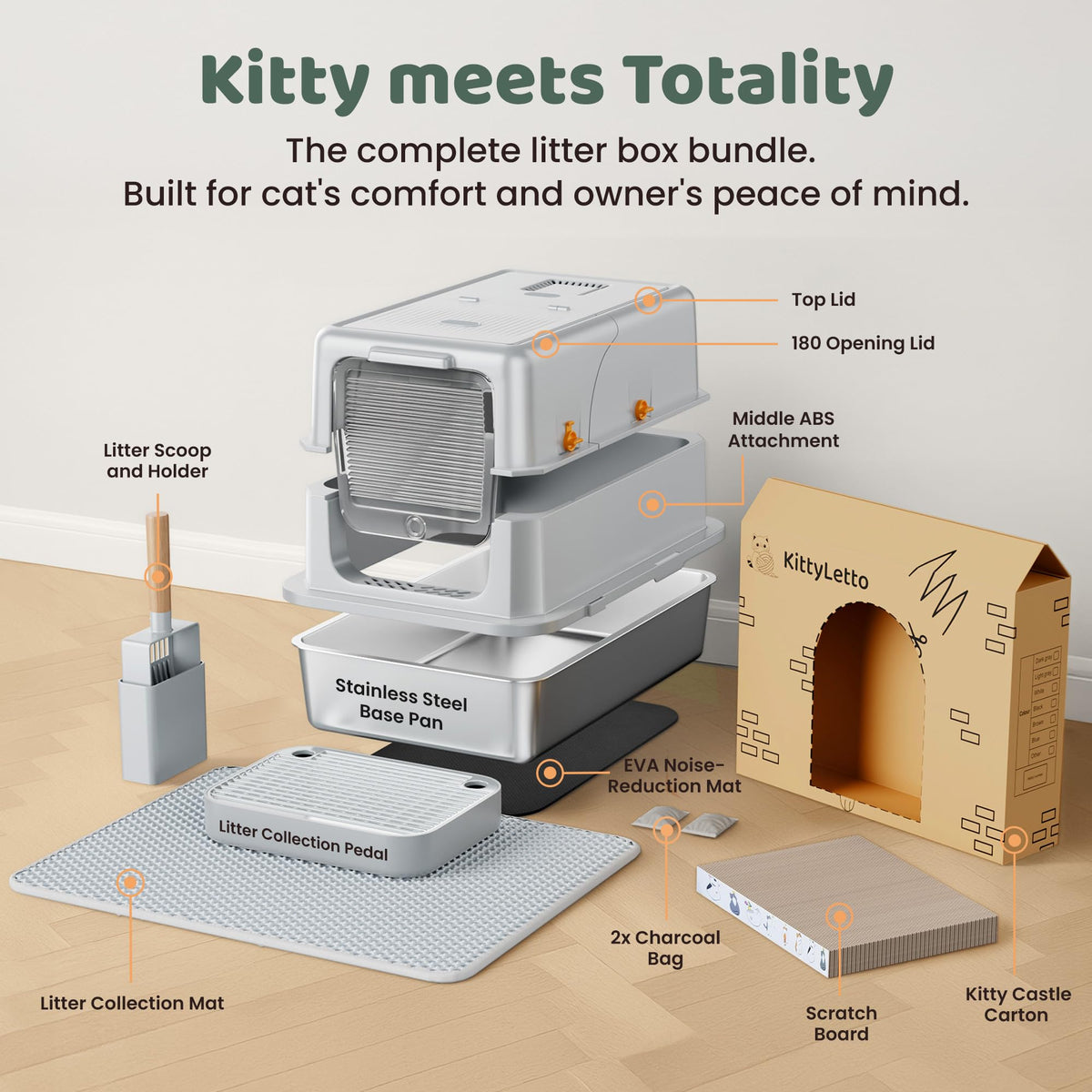 XL Stainless Steel Enclosed Litter Box with Lid W171