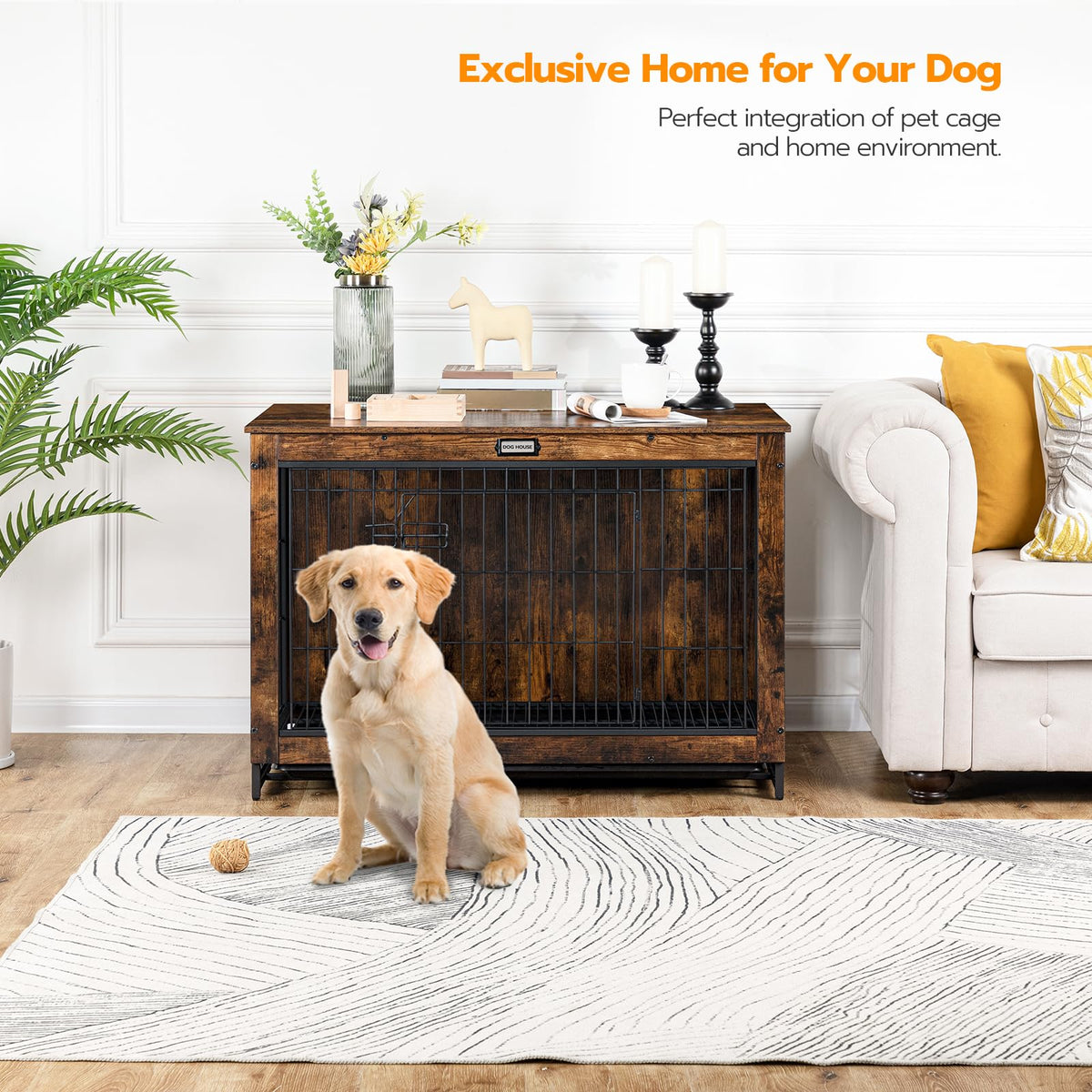 38.6" Wooden Dog Crate Furniture with Pull-Out Tray O43907
