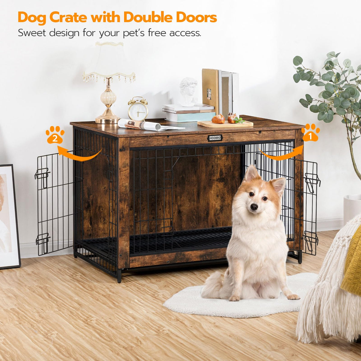 38.6" Wooden Dog Crate Furniture with Pull-Out Tray O43907