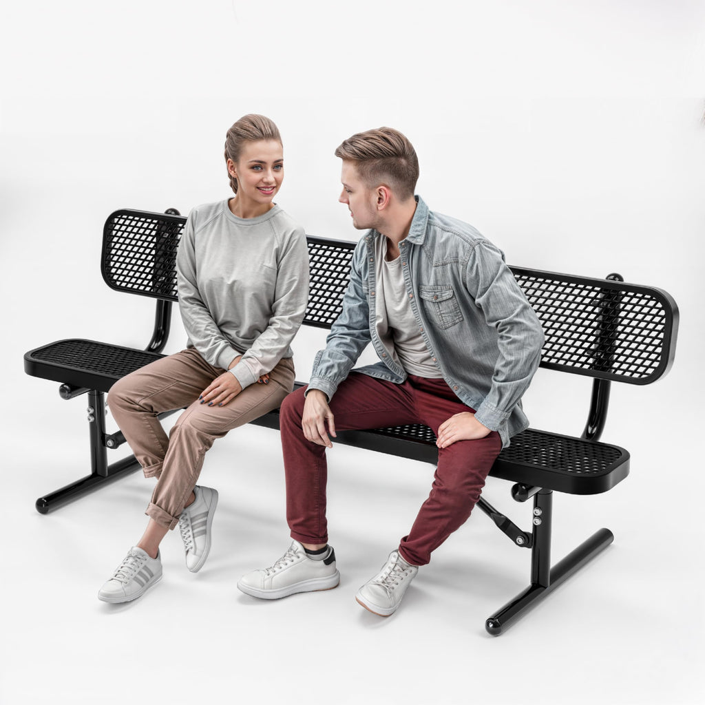 6 Ft Portable Metal Bench with Back A8722