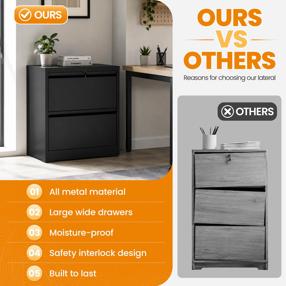 Black 2 Drawer Lateral File Cabinet with Lock K19433
