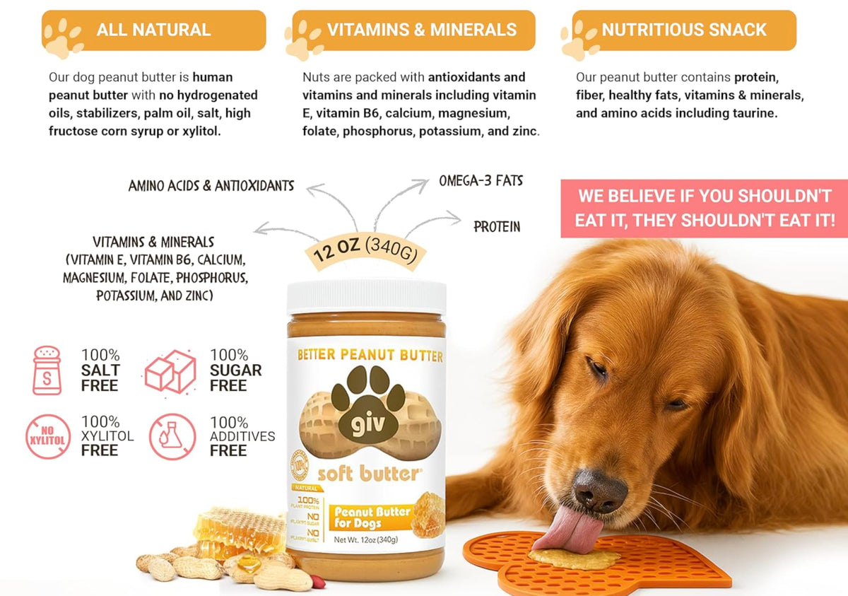 All Natural Peanut Butter for Dogs, 2 Ingredients, 4oz Pouches (6 Count) X2690