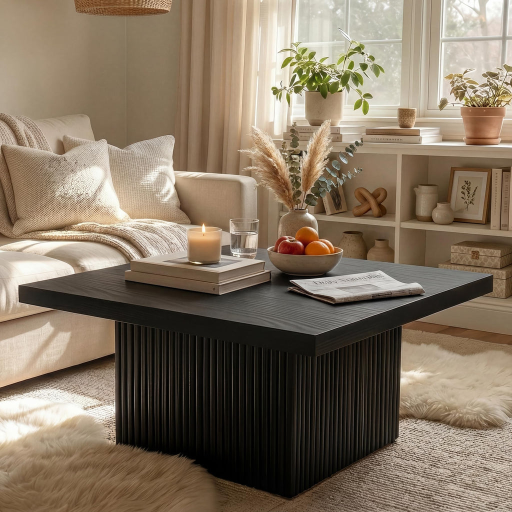 31.5" Square Fluted Wood Coffee Table F309307