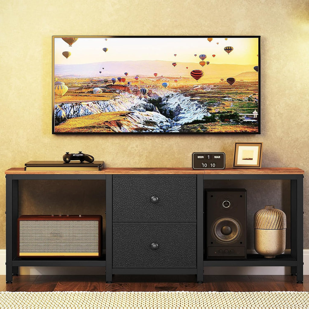 Rustic Brown and Black TV Stand with 2 Fabric Drawer K952068