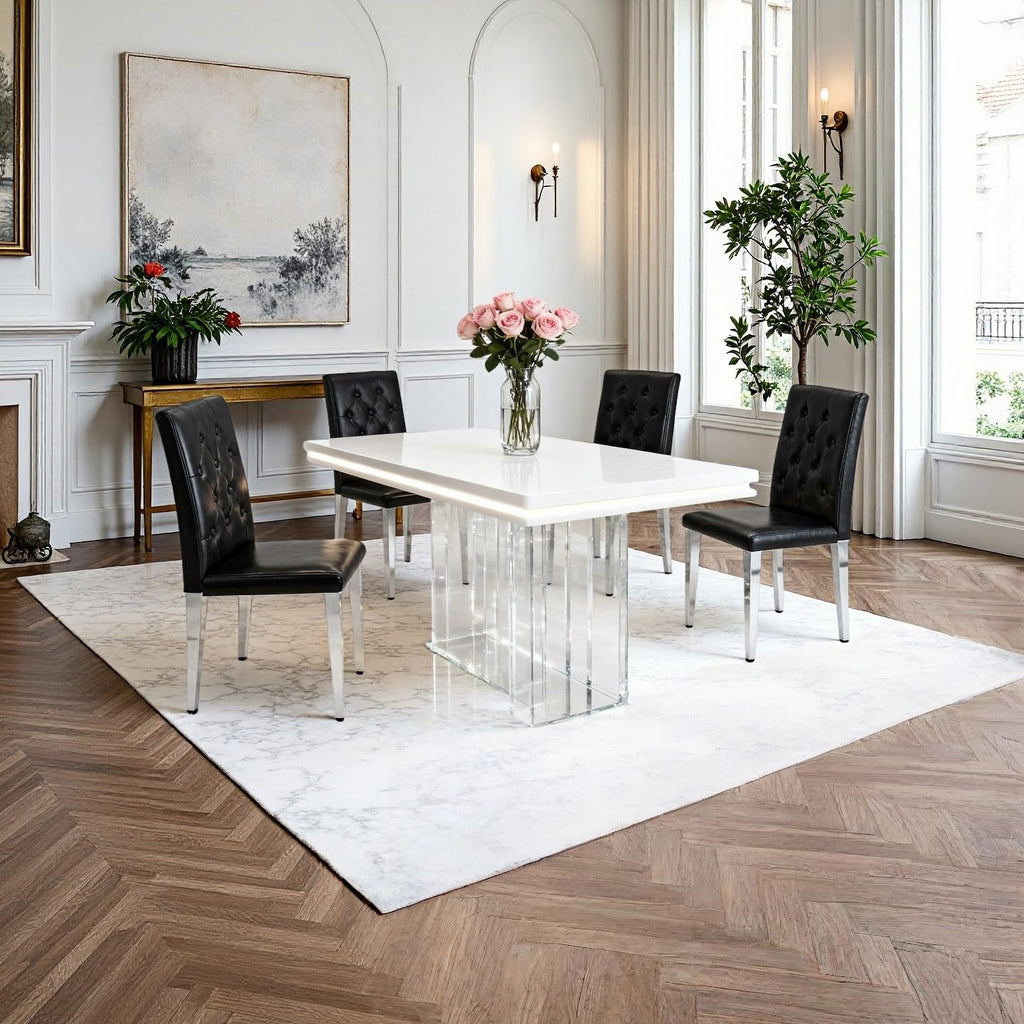 Black Upholstered Dining Chairs Set of 4 with Silver Metal Legs R18931