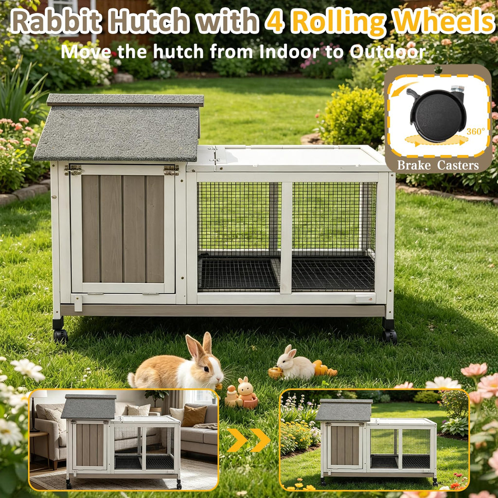 Outdoor Rabbit Hutch 2-Story Bunny Cage with Run B45660