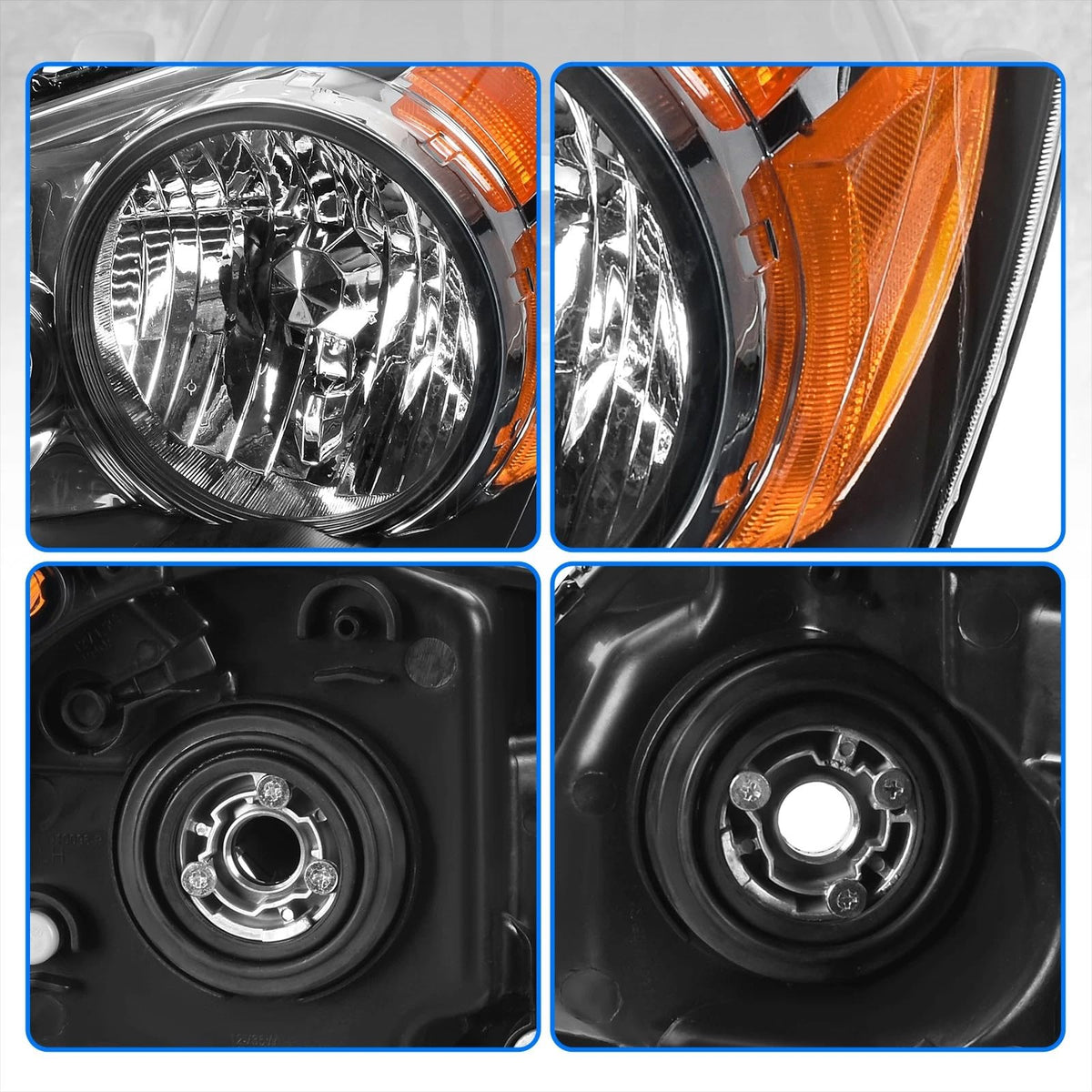 2008-2010 Honda Odyssey Headlights Assembly Black Housing Amber Reflector Driver Passenger Side V21356