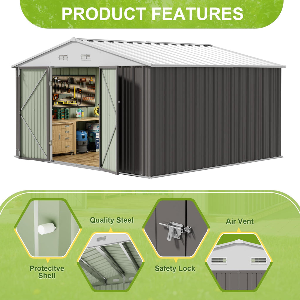 10x10 FT Grey Outdoor Storage Shed Q787