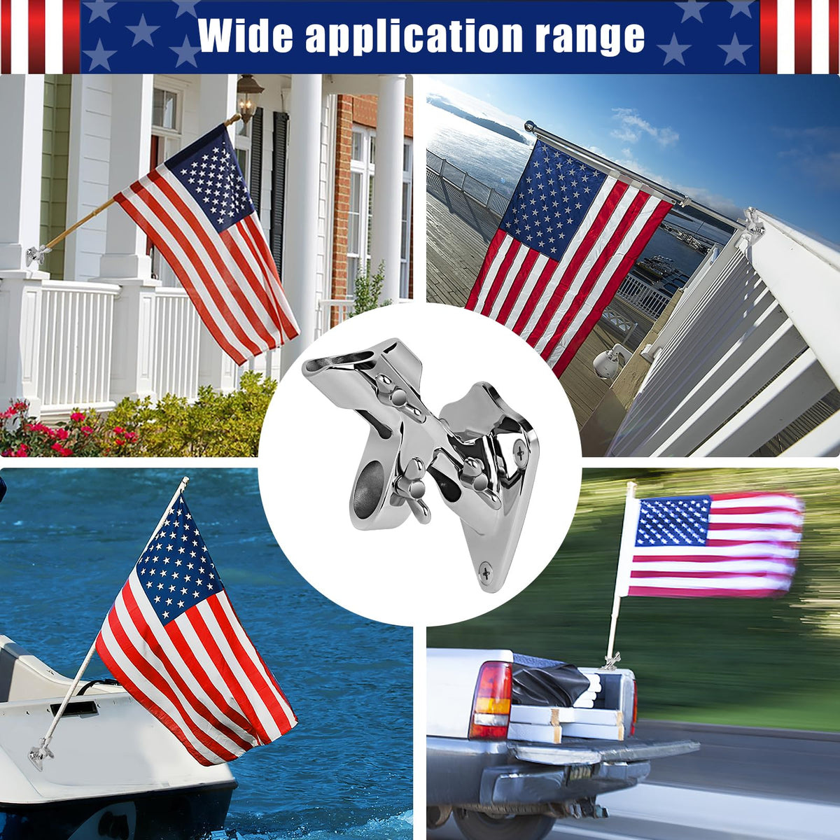 316 Stainless Steel Flag Pole Holder, 2 Position 1 in H3500