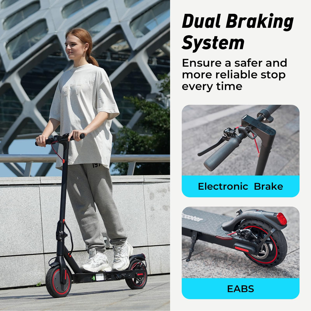 Electric Scooter 18Miles Max Range 19 Mph Foldable 8.5'' Solid Tire C987