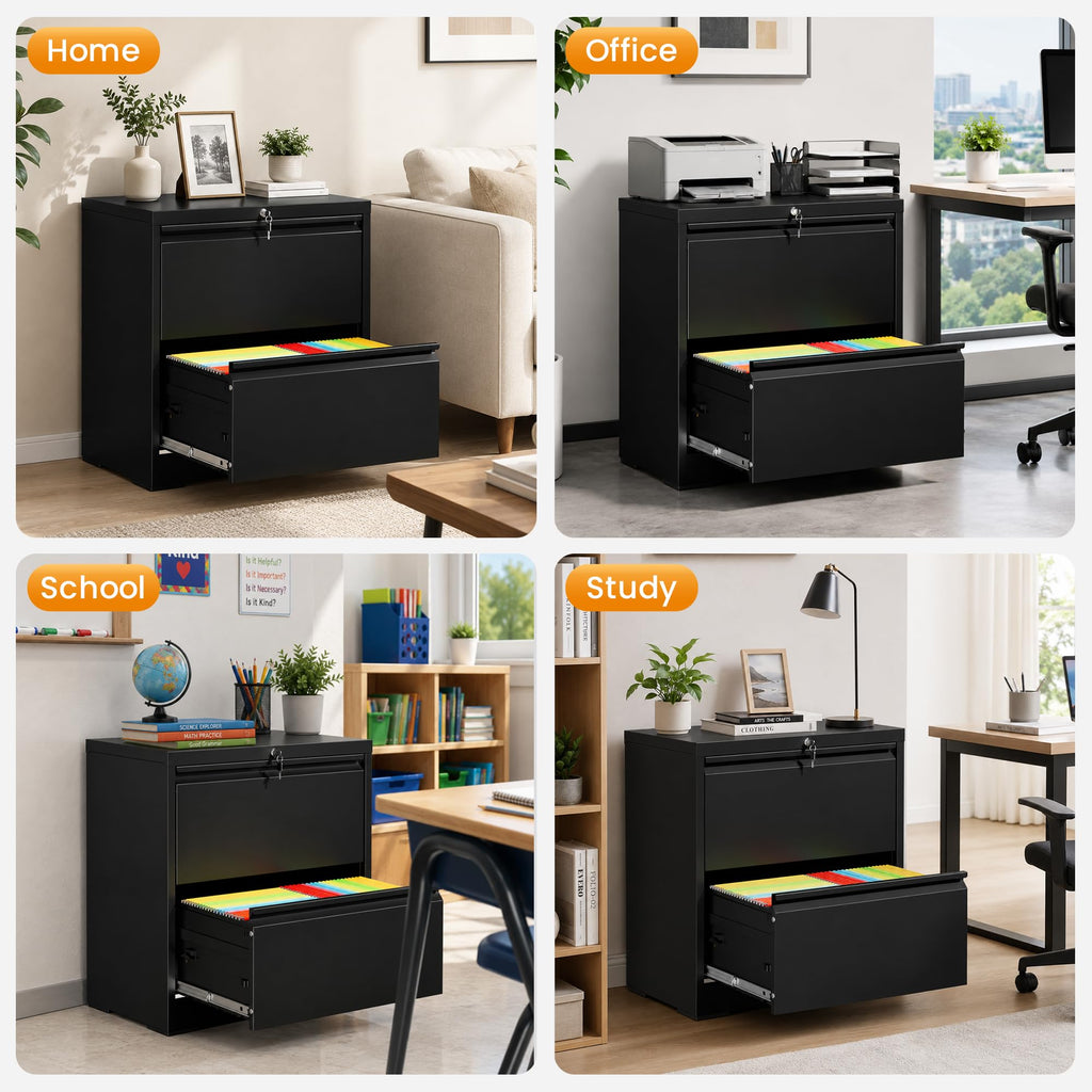 Black 2 Drawer Lateral File Cabinet with Lock K19433
