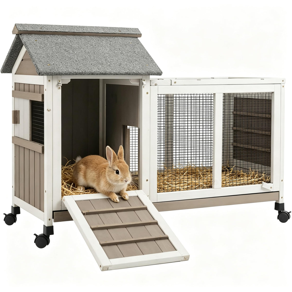 Outdoor Rabbit Hutch 2-Story Bunny Cage with Run B45660
