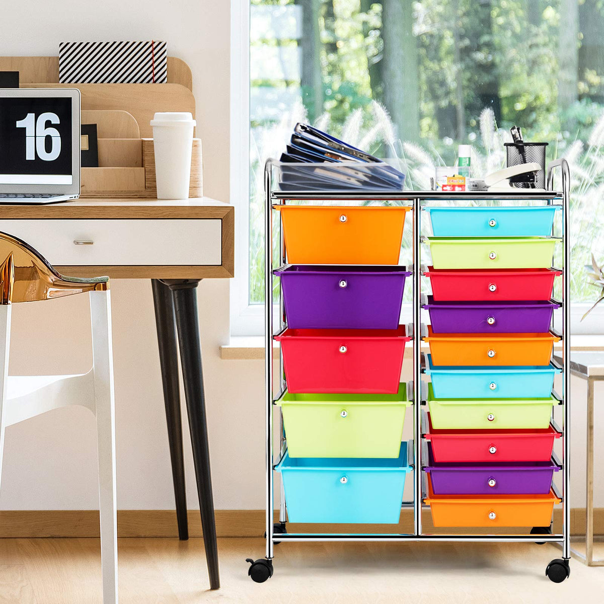15 Drawer Rolling Cart with Lockable Wheels J668040
