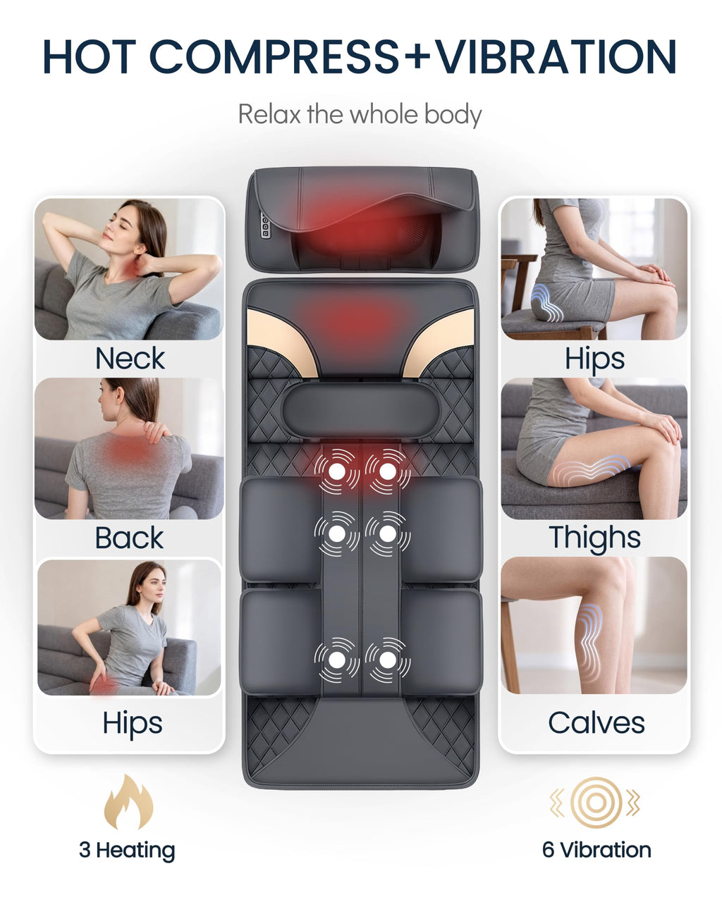 Full Body Massage Mat with Heat, Adjustable Lumbar Traction, Detachable Neck Shiatsu Roller, Airbag Compression, Vibration Massage Pad G2771