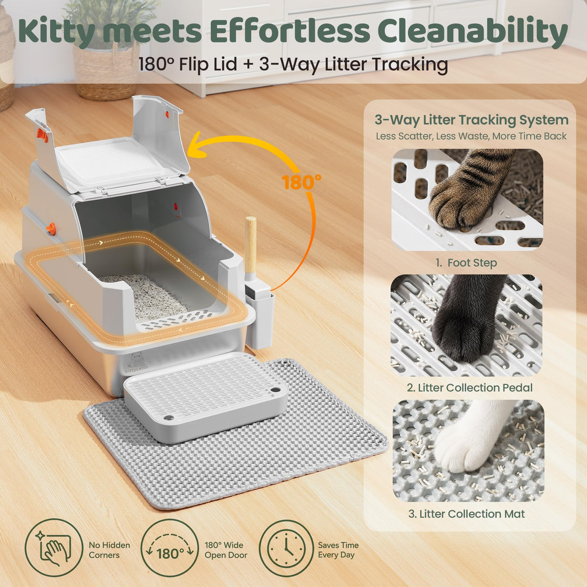 XL Stainless Steel Enclosed Litter Box with Lid W171