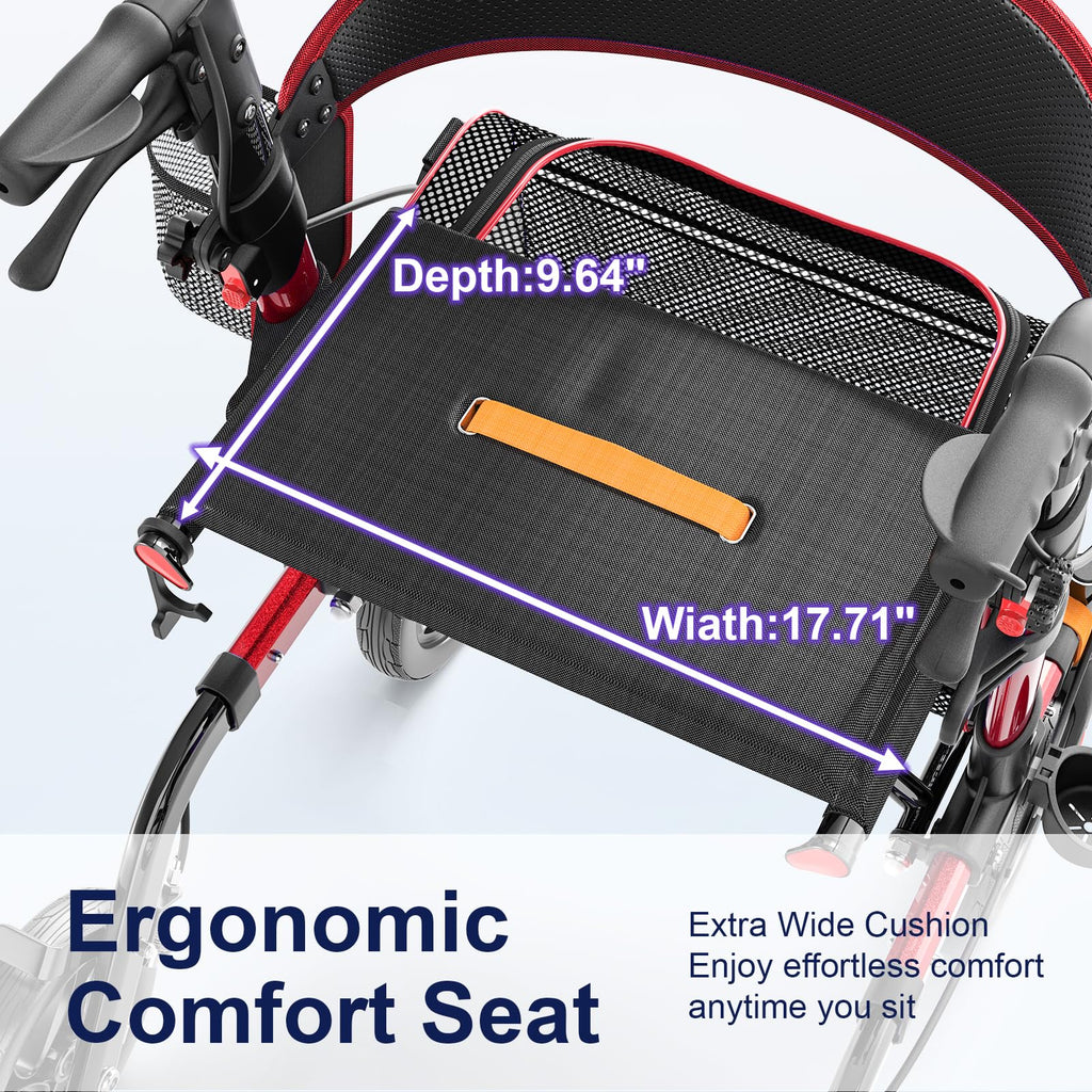 Lightweight Red Rollator Walker with Seat A531466