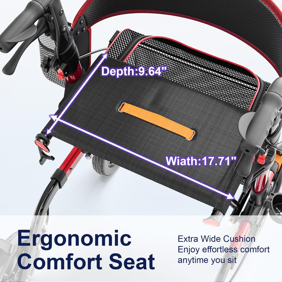 Lightweight Red Rollator Walker with Seat A531466