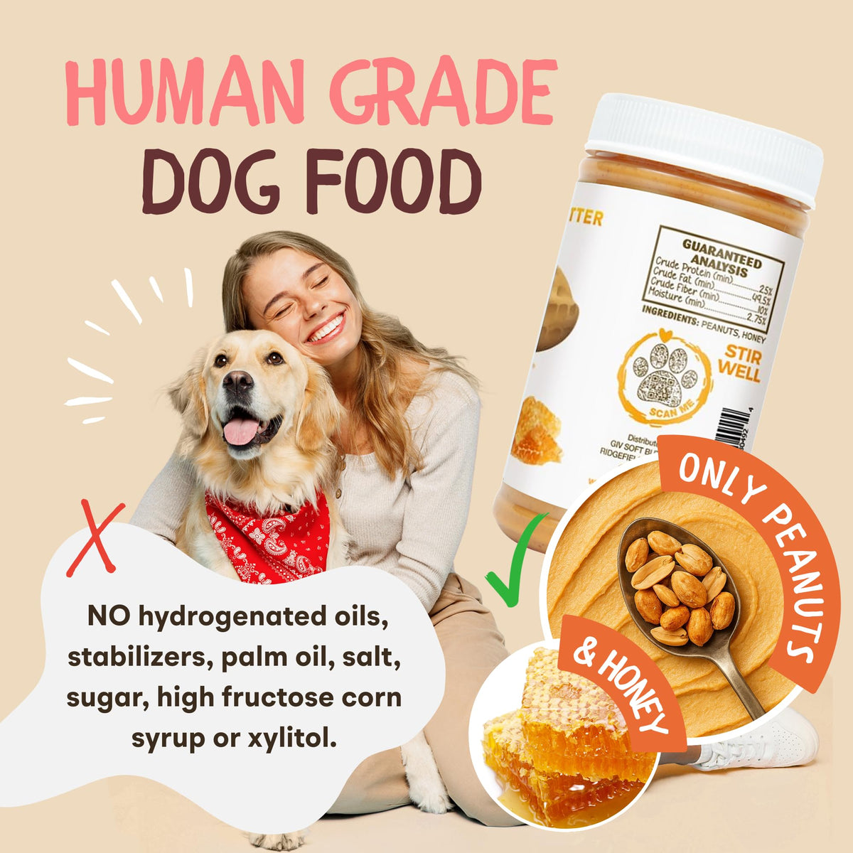 All Natural Peanut Butter for Dogs, 2 Ingredients, 4oz Pouches (6 Count) X2690