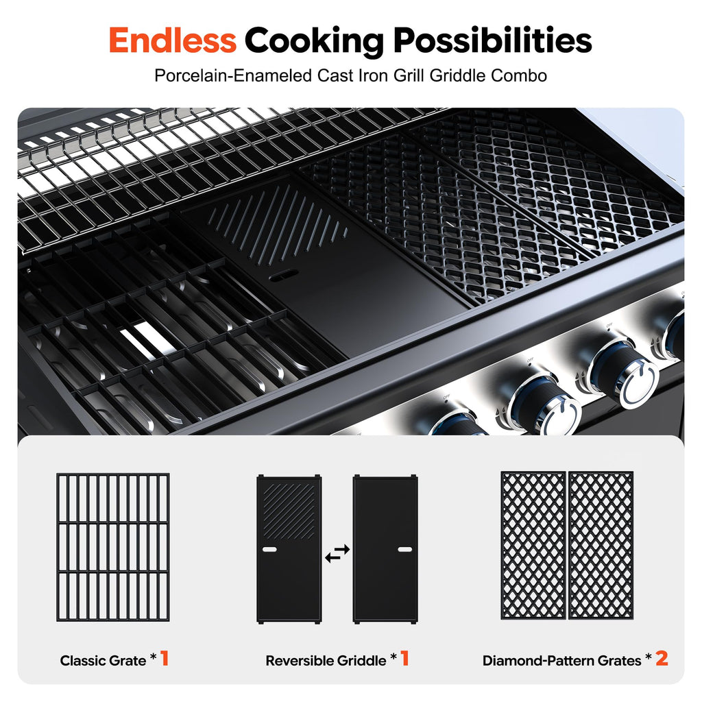 6-Burner Propane Gas Grill with Infrared Sear Side Burner E24976